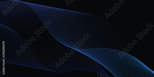 Elegant digital background featuring blue and red fluid wave lines over a dark black space.