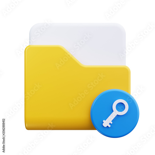 3D Folder Key Secure Access Interface Icon
