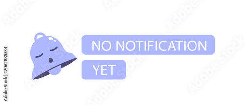 No notification message with cute sleeping bell icon. Empty state UI, digital detox, or waiting concept