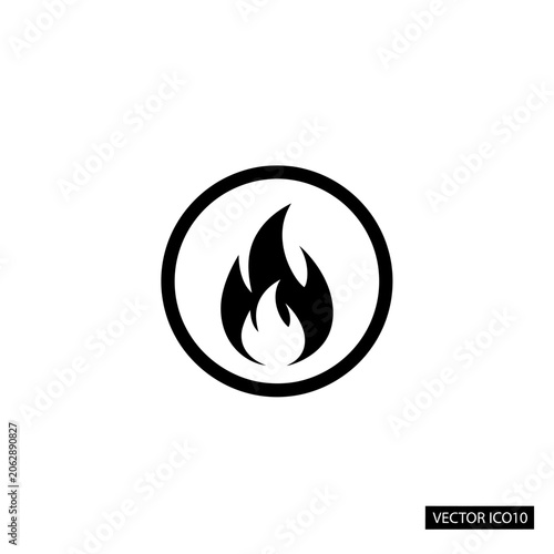 Black flame icon in circle.