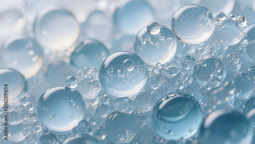 Blue hyaluronic acid bubbles skincare science background