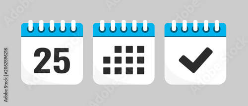 Set icons page calendar - day 25, agenda, done