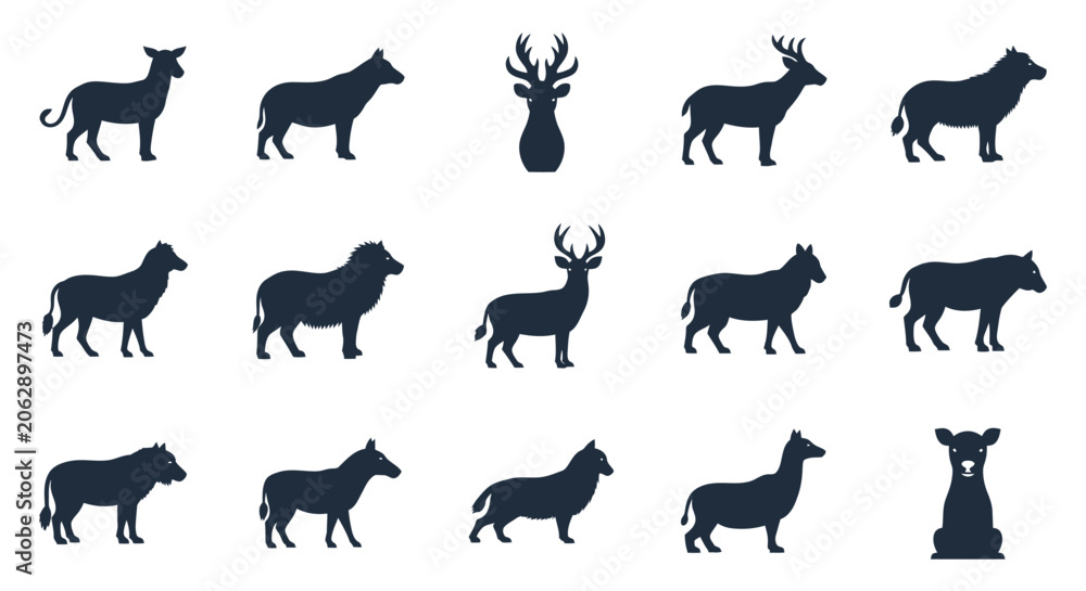 Obraz premium Silhouettes of various wild animals standing.