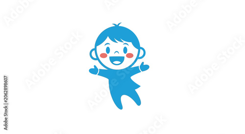 Obraz na płótnie Smiling Cartoon Boy with Blue Hair.