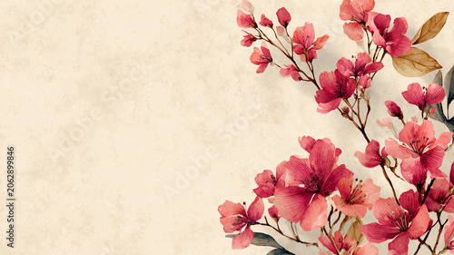 watercolor floral background with delicate flowers and large copy space, premium advertising style