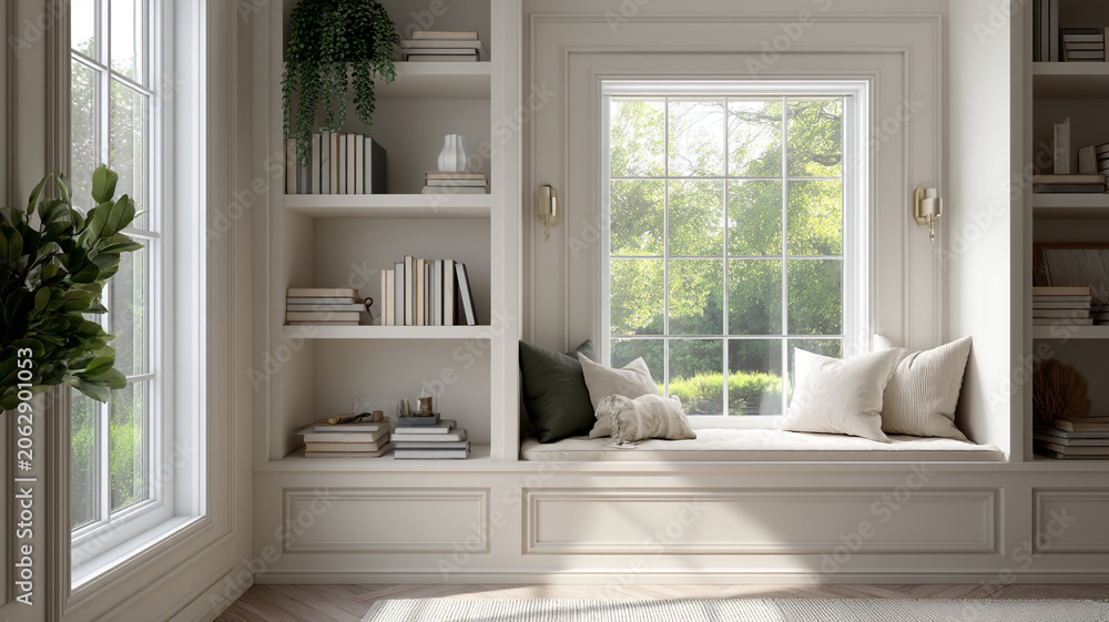 Fototapeta premium minimal window seat in a bright interior