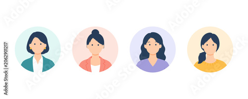 Women Avatar Profile Icons Set – Flat Female Character Vector Illustration Collection – Isolated on Transparent Background