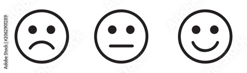 Fényképezés Outline emoticons: sad, neutral, and happy faces expressing various human emotions