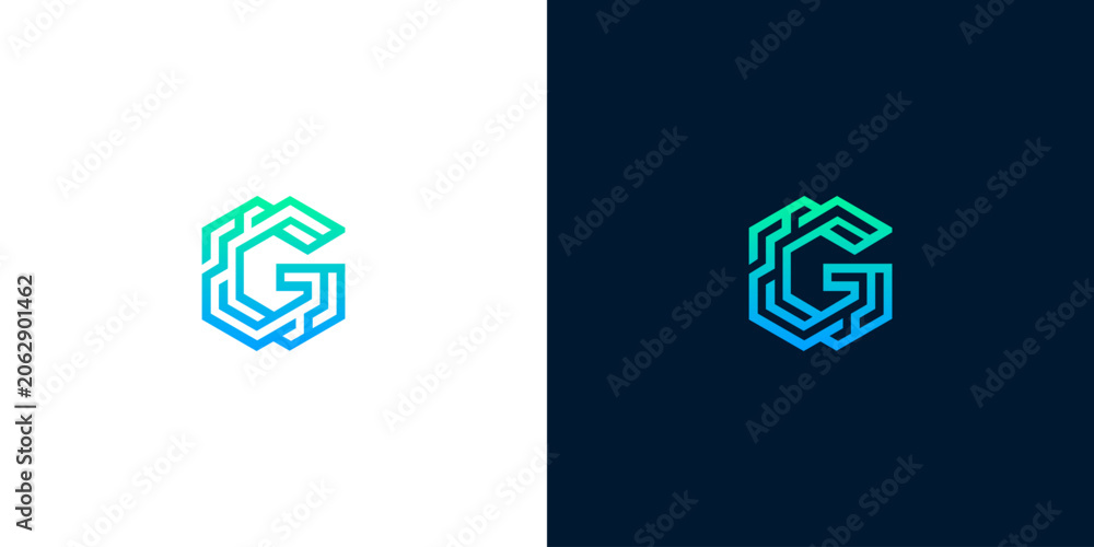 Obraz premium Abstract Hexagonal Letter G Logo Design Featuring Geometric Circuit Line Art Style For Modern Technology Branding
