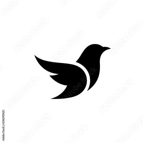 Minimalist black bird silhouette icon on white background