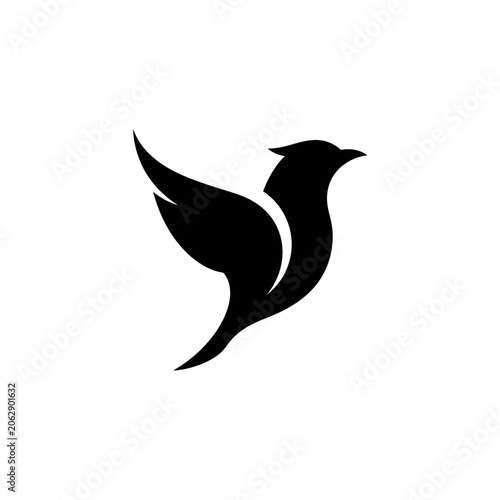 Minimalist black bird silhouette isolated on white background