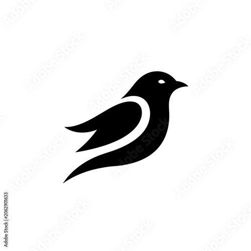 Minimalist black bird silhouette logo on white background