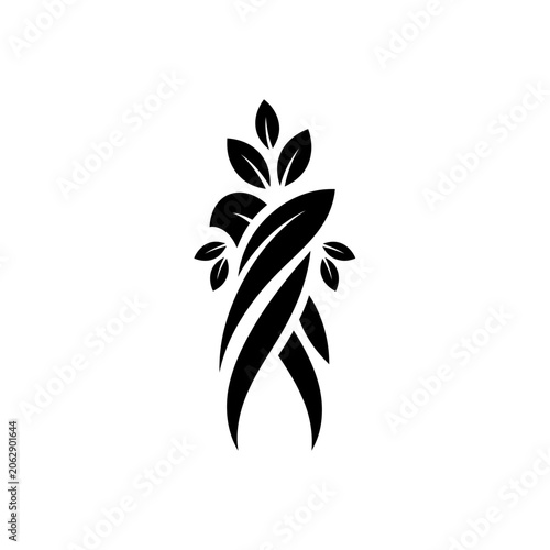 Minimalist black botanical leaf icon isolated on white background