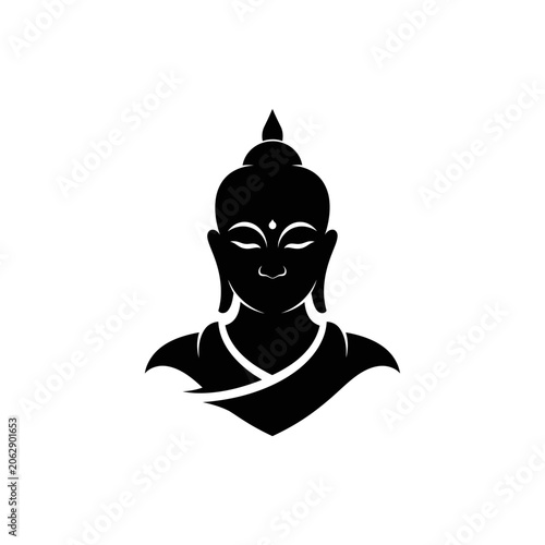 Minimalist black Buddha head silhouette icon on white background