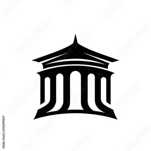 Minimalist black building icon with columns on white background