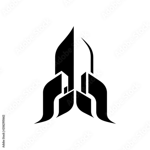 Minimalist black building icon with rocket launch shape design