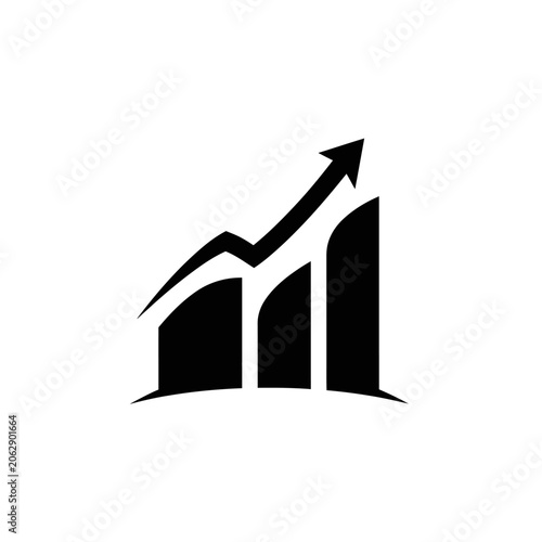 Minimalist black business growth chart icon with rising arrow