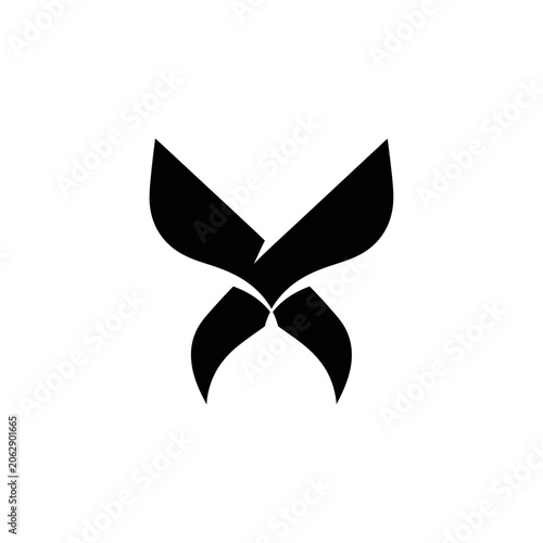 Minimalist black butterfly wings logo on white background