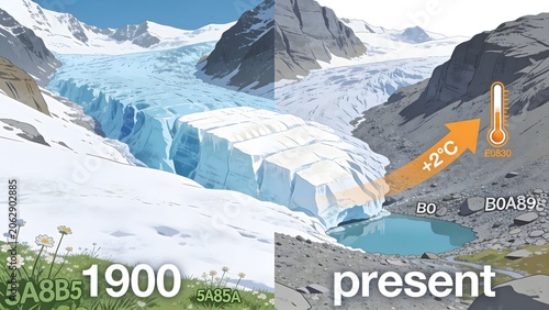 Austrian Alpine Glacier Retreat Climate Change Temperature Increase Pasterze Vector