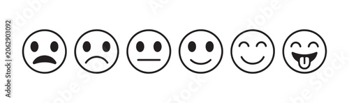 Billede på lærred Line art emoticons set showing different levels of happiness and disappointment for web interface