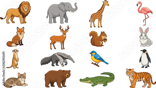 Photography Wild Animal Vector Collection Featuring Lion Elephant Giraffe Tiger Crocodile Bi