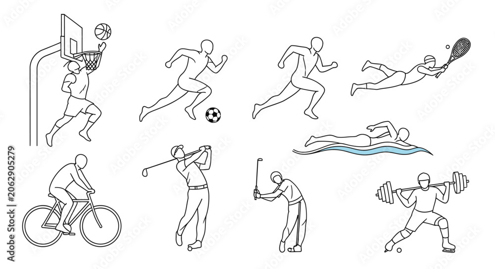 Fototapeta premium Various sports icons and athletes in action.