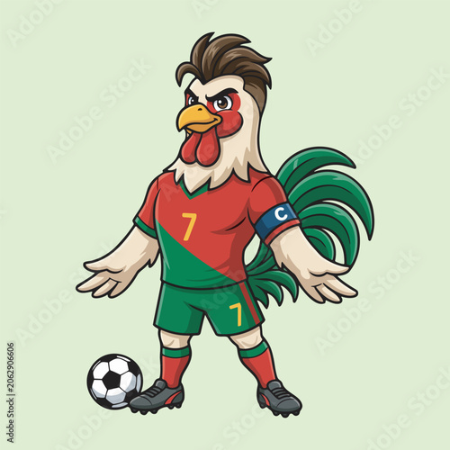 Barcelos Rooster Football Mascot in Portugal Kit with Trophy