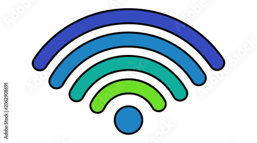 A stylized WiFi symbol with curved lines in blue, green, and teal hues