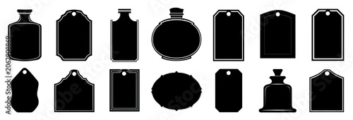Collection of black silhouette tag shapes, various styles