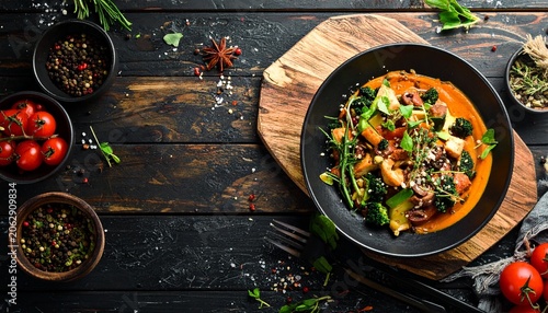 Delicious Vegetable Dish on Rustic Wooden Table.