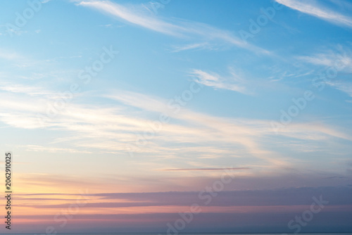 Sunset sky with beautiful clouds. Nature sky background.