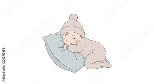 Foto Sleeping Baby Wearing Winter Hat.