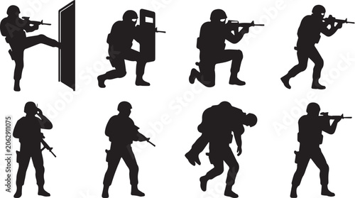 Photos Special Forces and Tactical Police Silhouette Icon Set Featuring SWAT Combat Tra