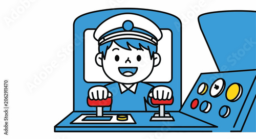 Foto Smiling cartoon boy in captain hat.