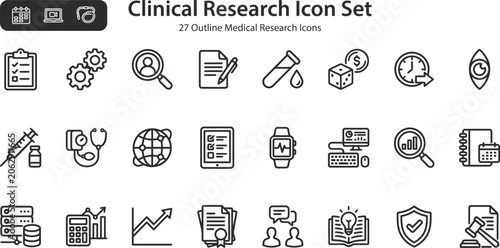 Clinical Research Icons set with medical and science symbols for healthcare innovation vector illustration