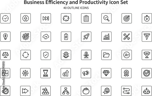 Business efficiency and productivity icons in a clean outline style for concept presentation
