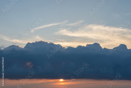 Sunset sky with beautiful clouds. Nature sky background.
