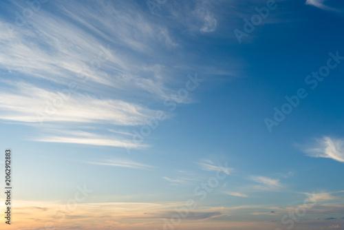 Sunset sky with beautiful clouds. Nature sky background.