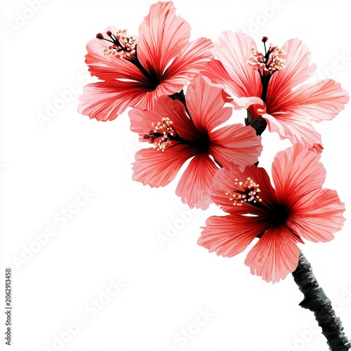 Vibrant Tropical Red Hibiscus Flowers Illustration on White Background
