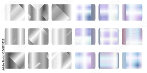 Valokuva Metallic hologram frame collection with gradient transitions from silver chrome to iridescent rainbow finishes for modern design
