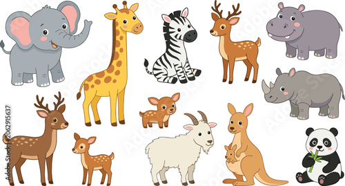 Photography Cute Safari and Wildlife Animal Cartoon Collection Featuring Elephant Giraffe Ze