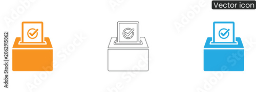 Tableau sur toile Colorful vector icons of ballot box with checkmark on white background for votin