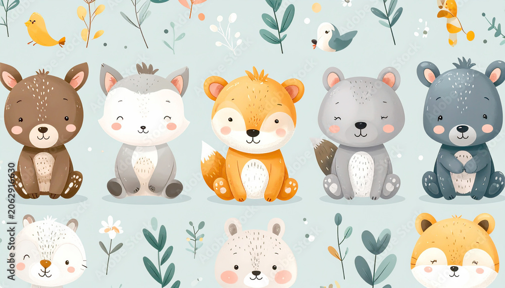 Fototapeta premium Tiere, Kindermotiv, Kindertapete 