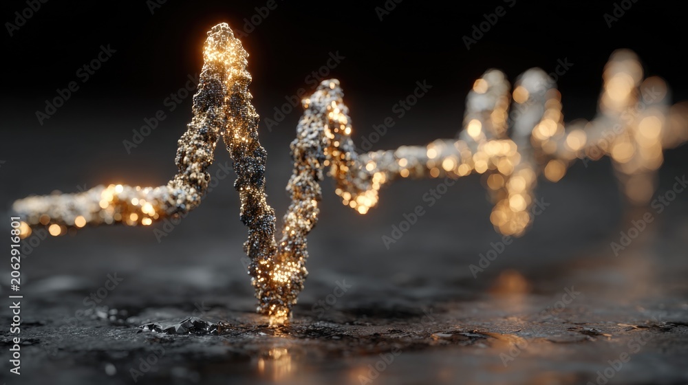 Fototapeta premium Abstract 3d render of a digital heartbeat on a gold line, health tech and money, tech background, professional graphic resource, 8k quality render.