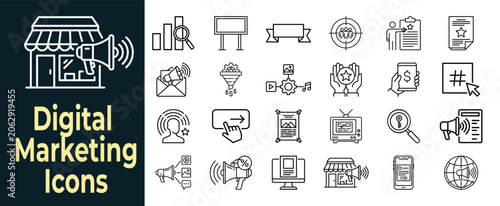 Canvastavla Digital marketing icons set: business, strategy, promotion, and advertising conc
