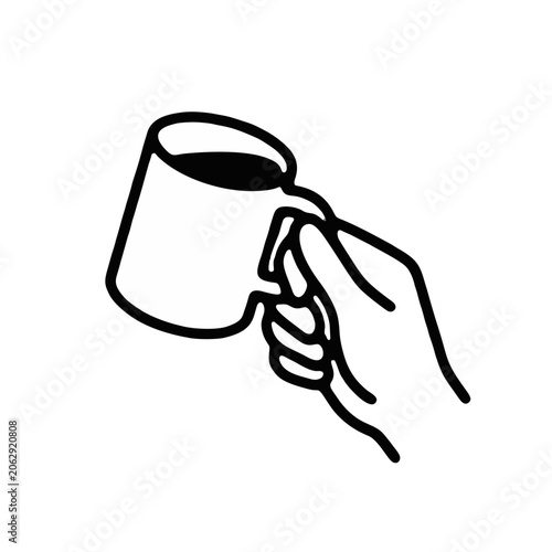 Minimal coffee cup and mug icon set. Collection of line art coffee mugs, teacups, takeaway cups, espresso cups, stacked mugs, hot drink symbols, and beverage icons isolated on white background.