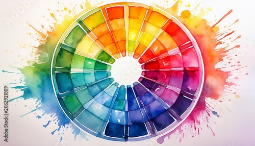 a vibrant watercolor color wheel showcasing a spectrum of colors white background