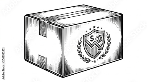 Secure Shipping Box with Emblem and Laurel Wreath.