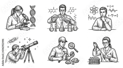 Scientists in various laboratory experiments.