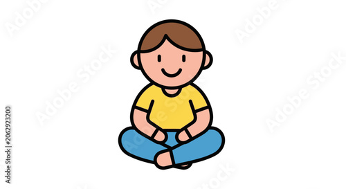 Tableau sur toile Smiling Boy Sitting Cross Legged.